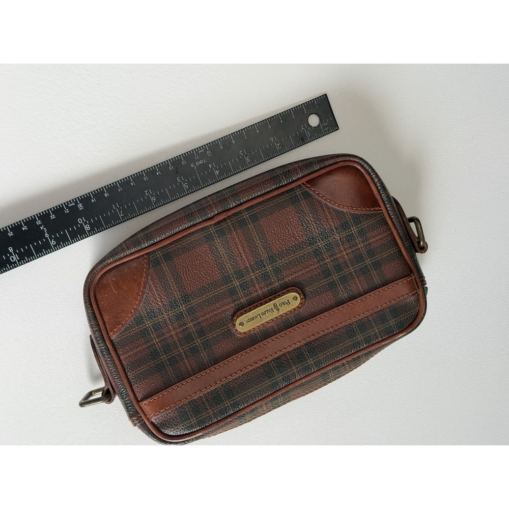 Vintage Polo Ralph Lauren Tartan Plaid Crossbody Bag Leather Trim No Strap - Picture 16 of 16